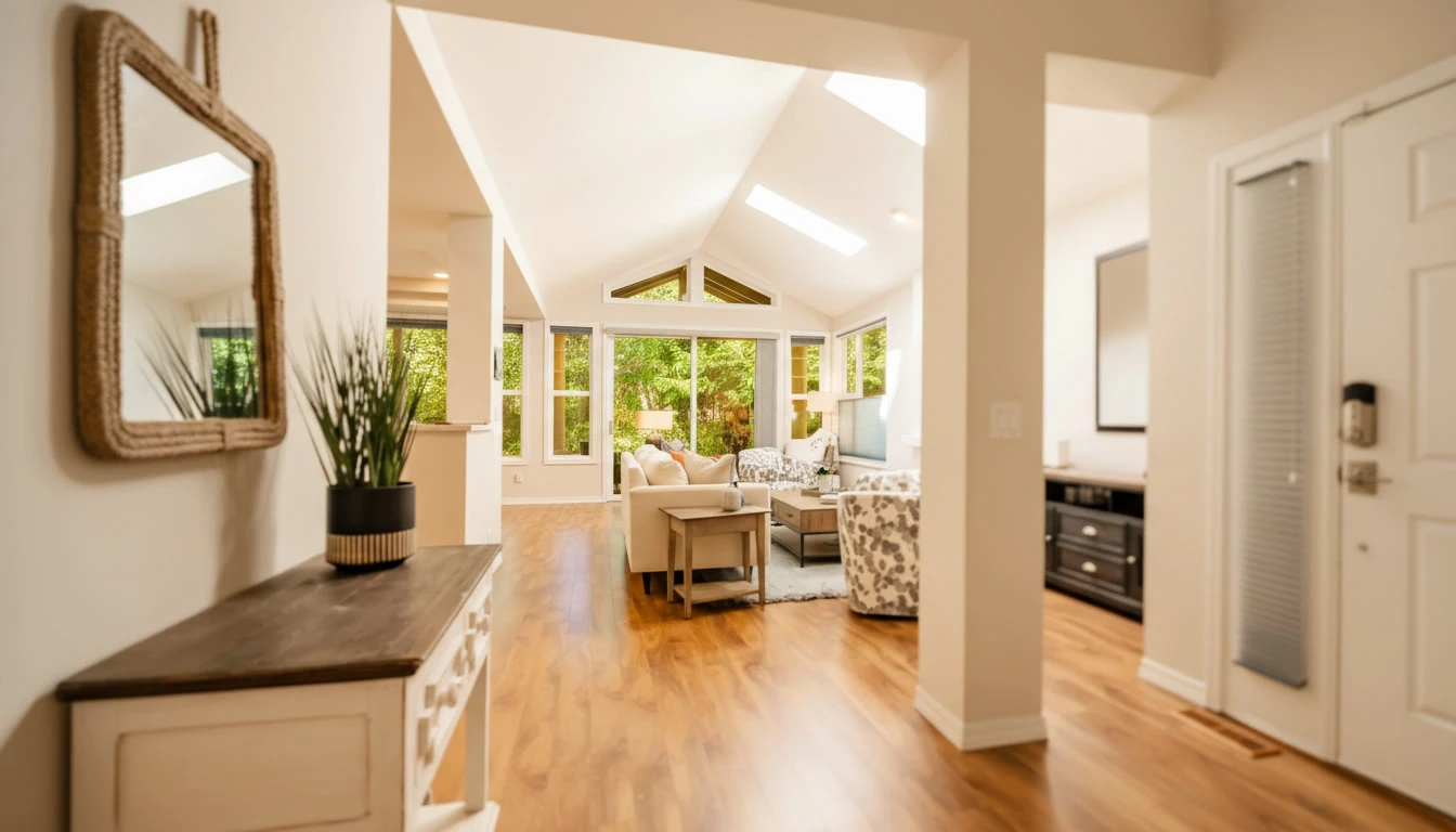 L'intérieur d'une maison privée moderne avec des fenêtres panoramiques